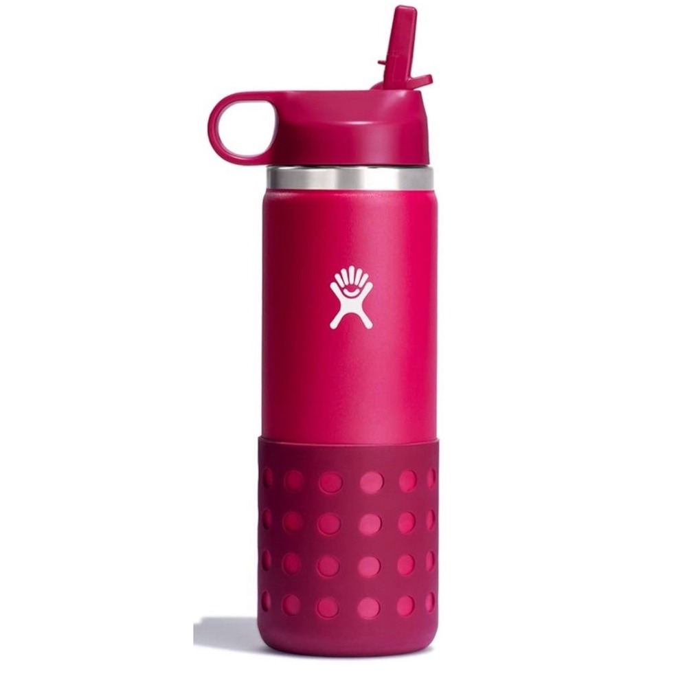 Hydro Flask Kids Wide Mouth Bottle 20 Oz Peony Hot Pink Wide Mouth Straw Cap NEW